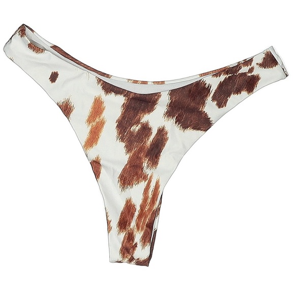 Womens Bikini Bottom Size Small White Brown Cheeky Swimwear - Picture 2 of 5